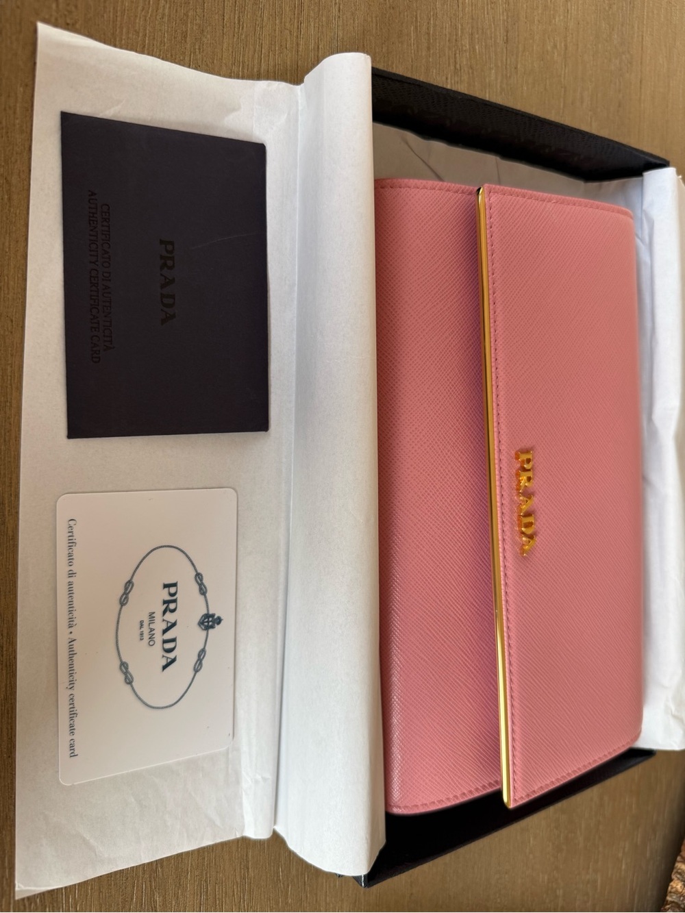 Authentic Prada Pink Saffiano Leather Wallet with Gold Logo Authentic - Picture 6 of 13